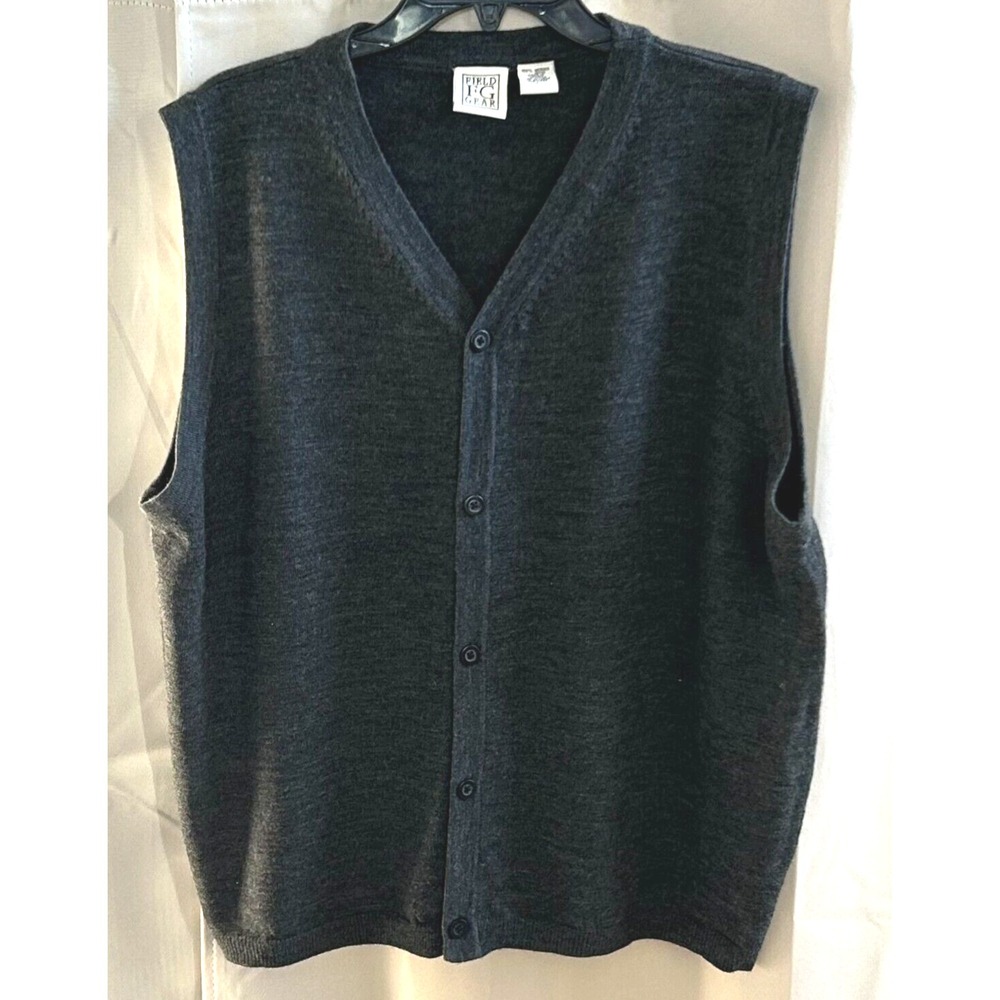 Field Gear Men Cardigan Sweater Vest Oversize Large Gray Merino Wool Prep 17028x